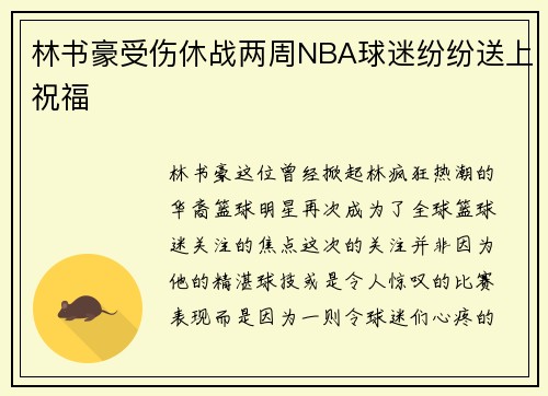 林书豪受伤休战两周NBA球迷纷纷送上祝福
